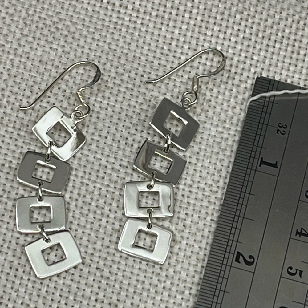 Vintage Sterling Silver Geometric Dangle Earrings | NF 925 Thailand | 5.8g - Picture 15 of 17